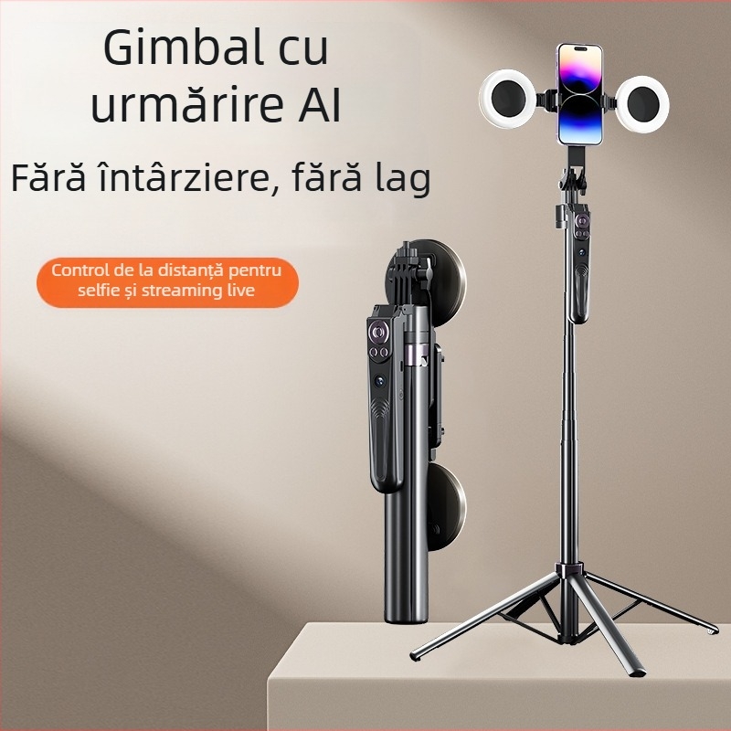 Monopod pentru selfie cu urmărire AI a feței și suport încorporat pentru cameră, aliaj de aluminiu, rotație verticală 360°, rotație orizontală 180°, greutate 620 g