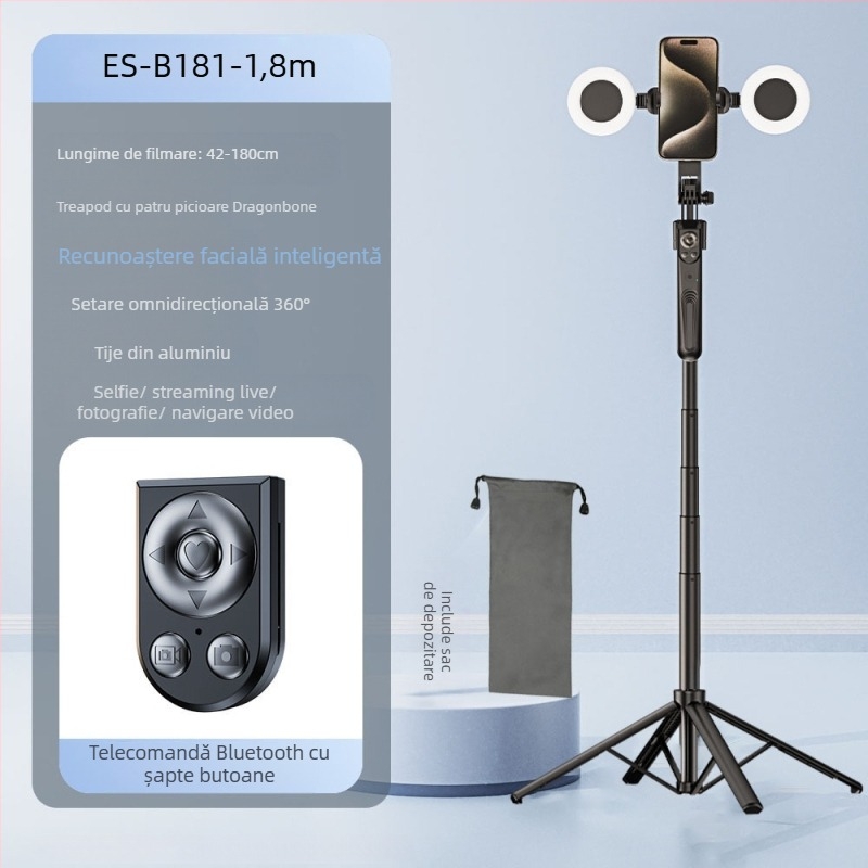 Monopod pentru selfie cu urmărire AI a feței și suport încorporat pentru cameră, aliaj de aluminiu, rotație verticală 360°, rotație orizontală 180°, greutate 620 g