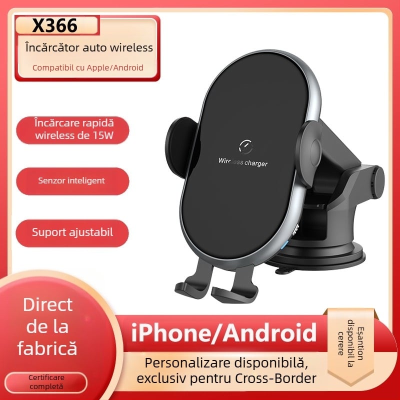 Suport auto pentru ventilație cu încărcare wireless 15W, activare prin senzor, QC3.0, 5V3A