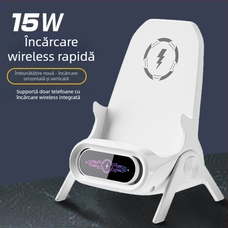 Încărcător wireless pentru telefoane mobile, cu suport de birou pentru utilizare orizontală sau verticală, QC3.0, 2 A, 15 W, Încărcare rapidă