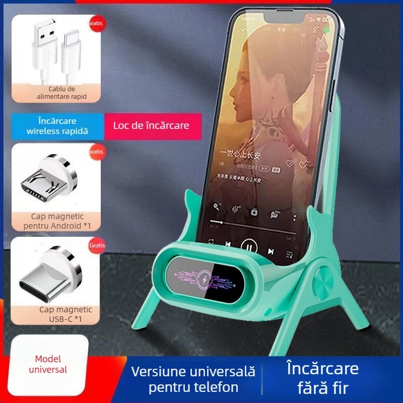 Încărcător wireless pentru telefoane mobile, cu suport de birou pentru utilizare orizontală sau verticală, QC3.0, 2 A, 15 W, Încărcare rapidă