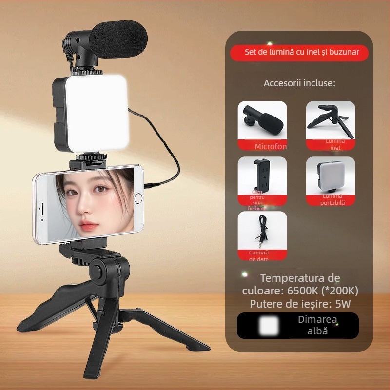 AY-49X Lumină Mini pentru umplere, pentru utilizare manuală, cu stativ de birou, ideală pentru streaming live și înregistrări video, 5V, sub 10W, compatibilă cu mai multe camere