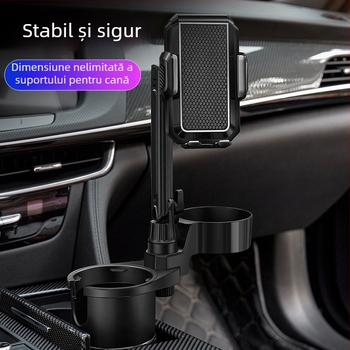 Suport auto pentru pahare cu suport pentru telefon; Universal; ABS; Model 3066-C; Compatibil cu panoul de bord