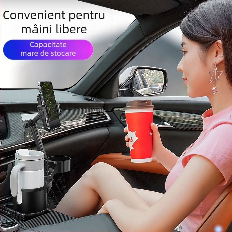 Suport auto pentru pahare cu suport pentru telefon; Universal; ABS; Model 3066-C; Compatibil cu panoul de bord