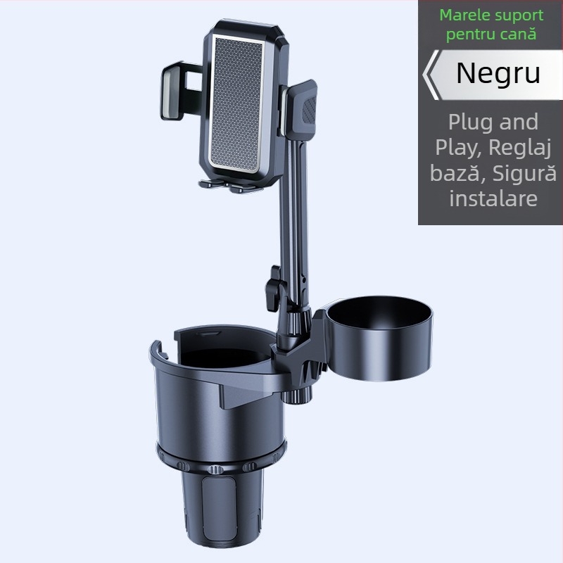 Suport auto pentru pahare cu suport pentru telefon; Universal; ABS; Model 3066-C; Compatibil cu panoul de bord