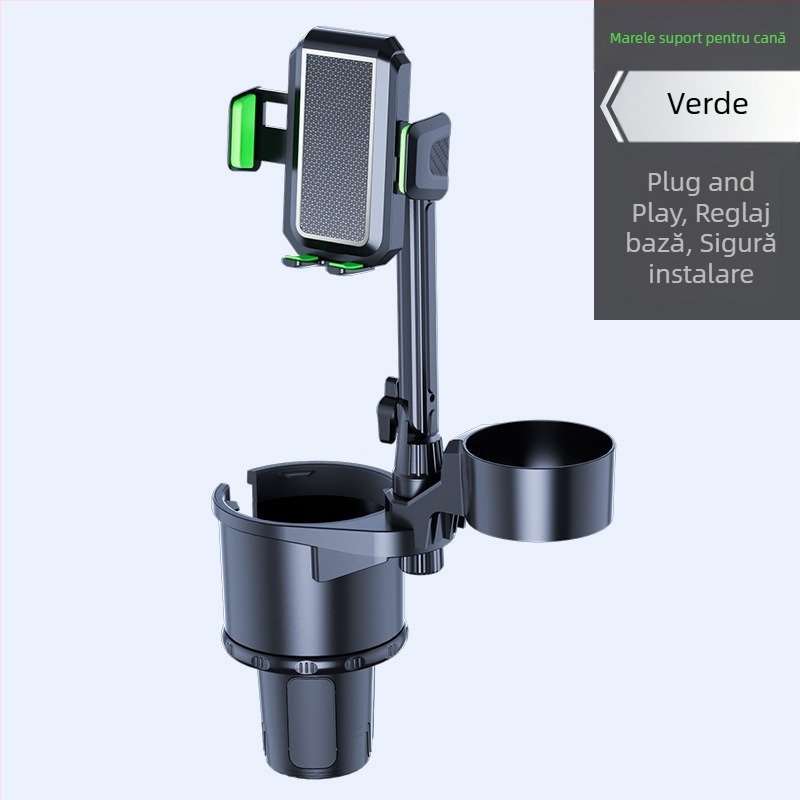 Suport auto pentru pahare cu suport pentru telefon; Universal; ABS; Model 3066-C; Compatibil cu panoul de bord
