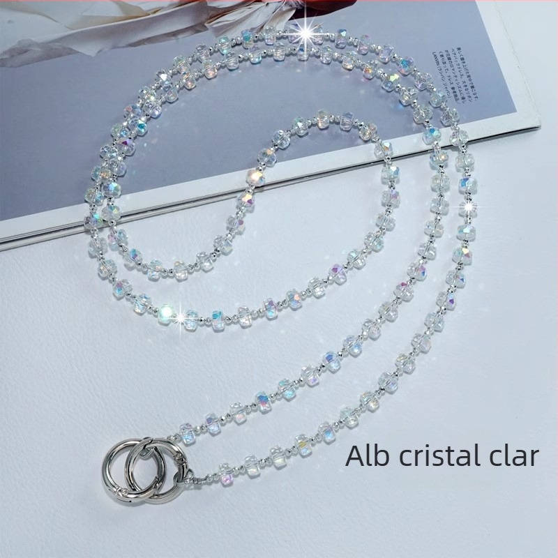 Lanyard pentru telefon cu mărgele cristal Ny236, fabricat manual, șnur din nylon, cataramă metalică