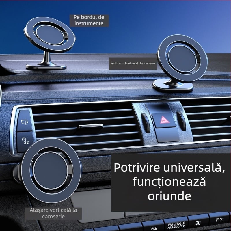 Suport auto pentru telefon, rotativ la 360°, pentru bordul mașinii, cu adeziv, pliabil și magnetic, personalizabil