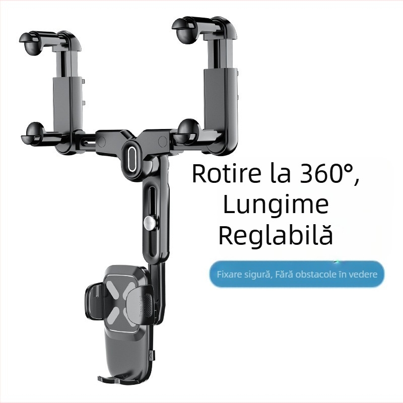Suport pentru oglinda retrovizoare auto cu braț retractabil pentru telefon, ABS, model R004, pentru Apple, Huawei și Xiaomi