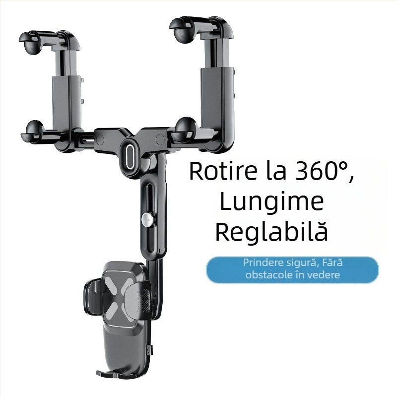 Suport pentru oglinda retrovizoare auto cu braț retractabil pentru telefon, ABS, model R004, pentru Apple, Huawei și Xiaomi