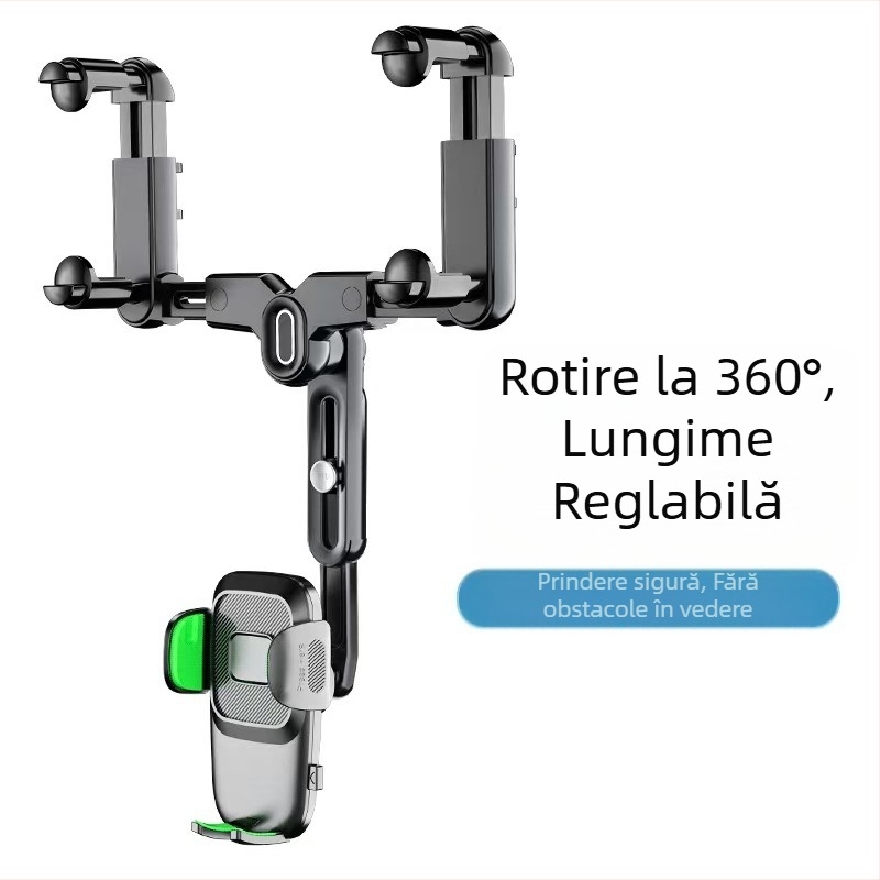 Suport pentru oglinda retrovizoare auto cu braț retractabil pentru telefon, ABS, model R004, pentru Apple, Huawei și Xiaomi