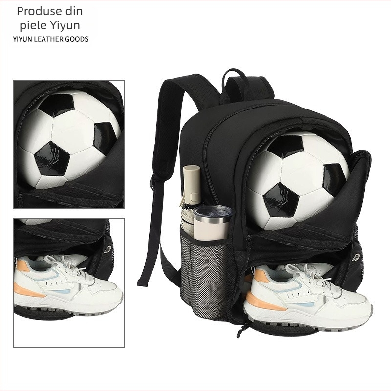 Rucsac pentru antrenament de fotbal, capacitate mare, impermeabil, compartiment pentru pantofi separat, respirabil, bretele curbate, material Oxford