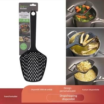 Colander din nylon cu mâner lung, lingură-tip filtru de apă pentru gătitul de dumplings și paste, anti-stropire, multifuncțional
