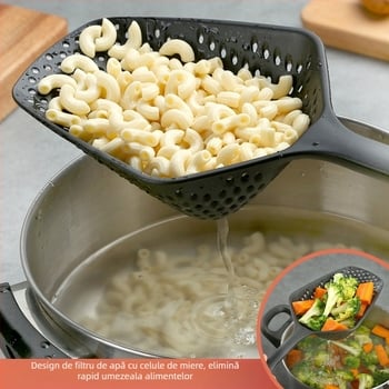 Colander din nylon cu mâner lung, lingură-tip filtru de apă pentru gătitul de dumplings și paste, anti-stropire, multifuncțional