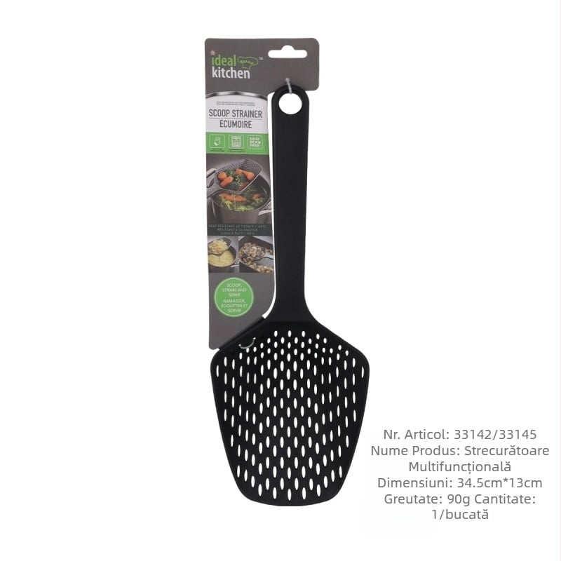 Colander din nylon cu mâner lung, lingură-tip filtru de apă pentru gătitul de dumplings și paste, anti-stropire, multifuncțional
