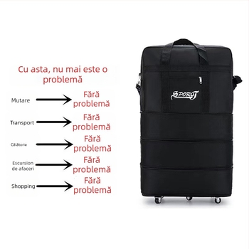 Geantă de bagaje pliabilă cu roți universale, 1,6 kg, țesătură Oxford, impermeabilă și extensibilă, pentru călătorii de afaceri