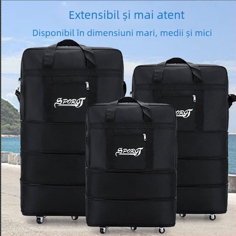 Geantă de bagaje pliabilă cu roți universale, 1,6 kg, țesătură Oxford, impermeabilă și extensibilă, pentru călătorii de afaceri