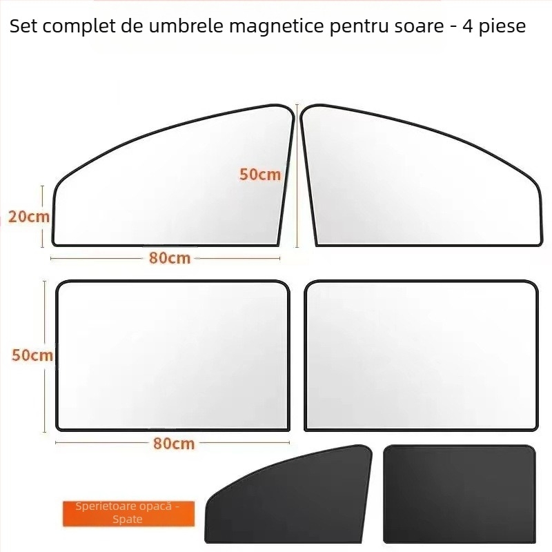 Umbră magnetică pentru geamul mașinii - țesătură cu acoperire argintie, reflexivă, izolație termică, personalizabilă, potrivire universală