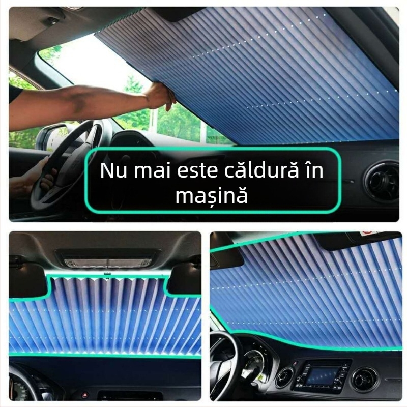 Parasolar auto telescopic pliabil, cu folie aluminizată, potrivire universală, model cu dungi, montaj prin clipsare