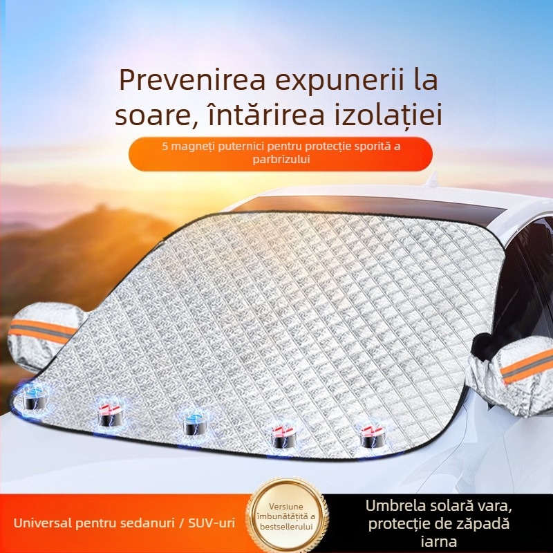 Acoperire parbriz auto - folie de aluminiu groasă, atașare cu ventuze, potrivire universală, greutate 1 kg