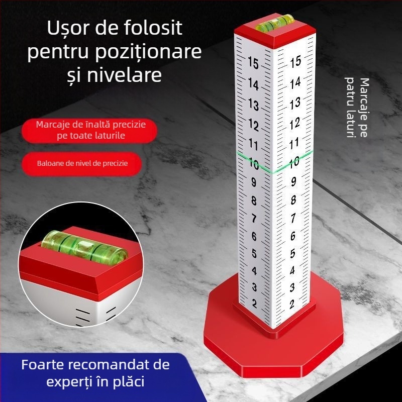 Rigla din aliaj de aluminiu cu patru fețe pentru nivelare și poziționare orizontală în zidărie și placări