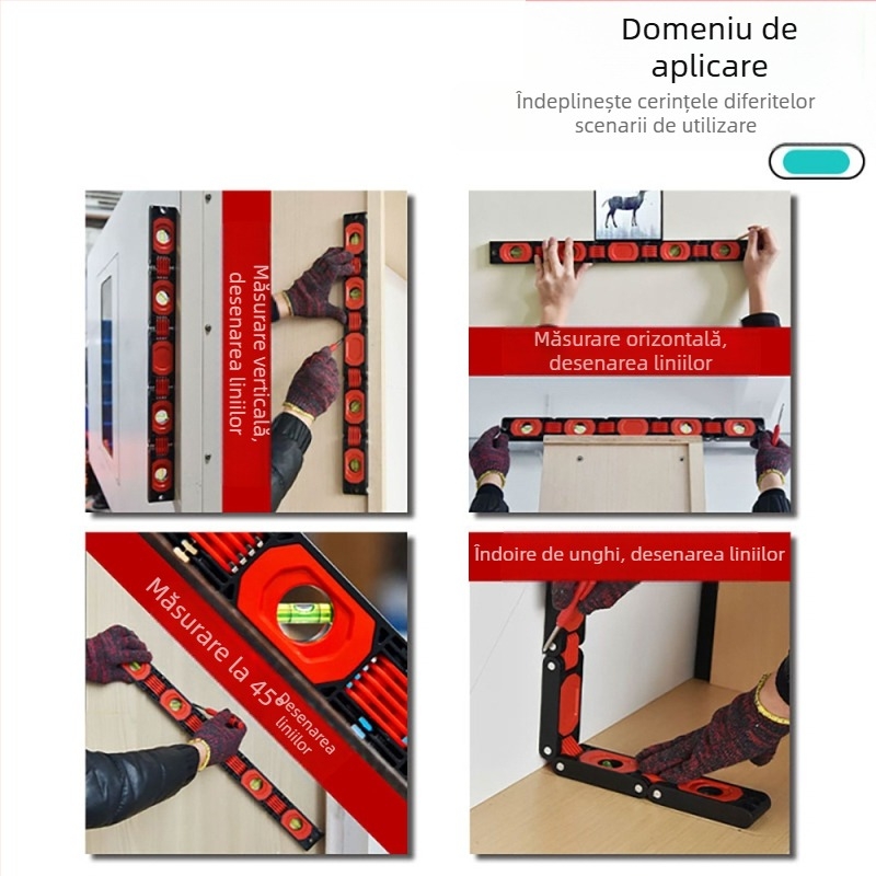 Nivelă pliabilă de înaltă precizie pentru tâmplărie, riglă magnetică de unghiuri, instrument de măsurare multifuncțional