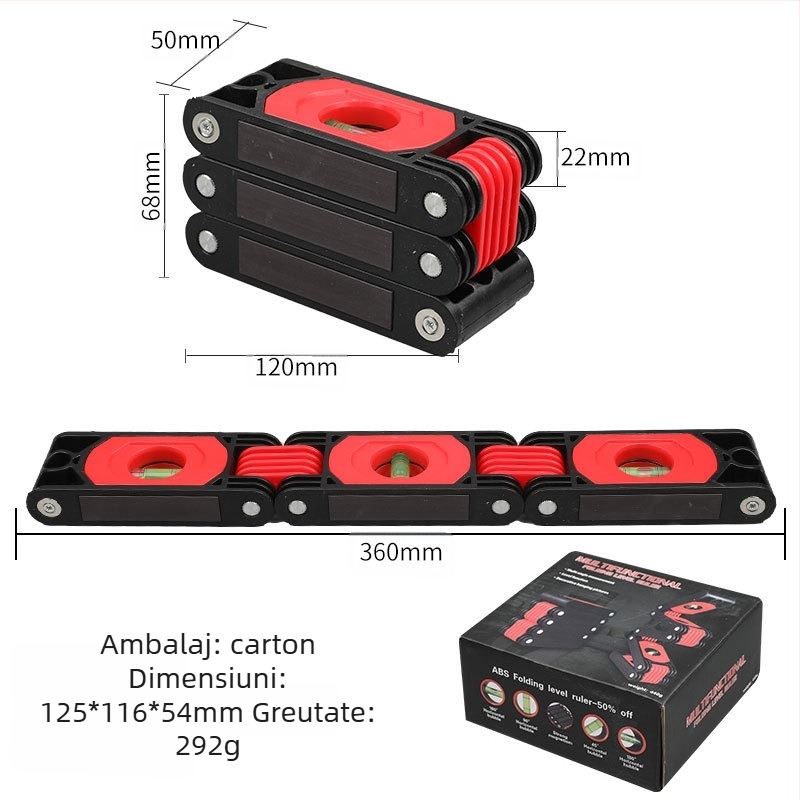 Nivelă pliabilă de înaltă precizie pentru tâmplărie, riglă magnetică de unghiuri, instrument de măsurare multifuncțional