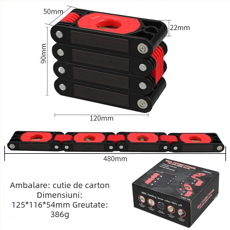 Nivelă pliabilă de înaltă precizie pentru tâmplărie, riglă magnetică de unghiuri, instrument de măsurare multifuncțional