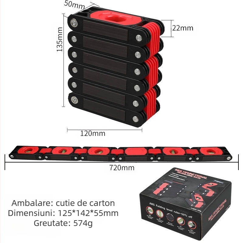 Nivelă pliabilă de înaltă precizie pentru tâmplărie, riglă magnetică de unghiuri, instrument de măsurare multifuncțional