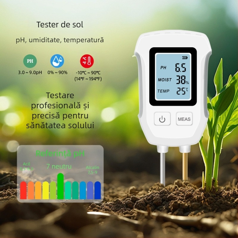 Tester de sol 6 în 1 cu măsurare pH, umiditate, iluminare și fertilitate | Model THE01879, Cod produs 1000509934