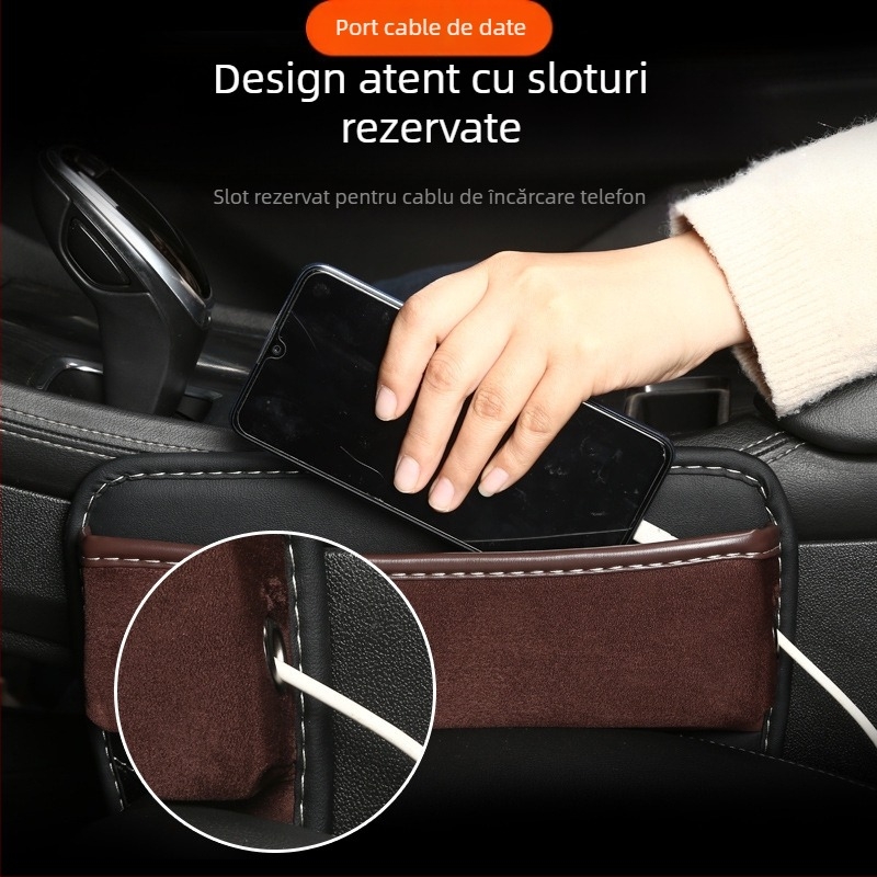 Box de depozitare pentru consola centrală, din piele, finisaj suede, izolație și rezistență la compresie, personalizabil