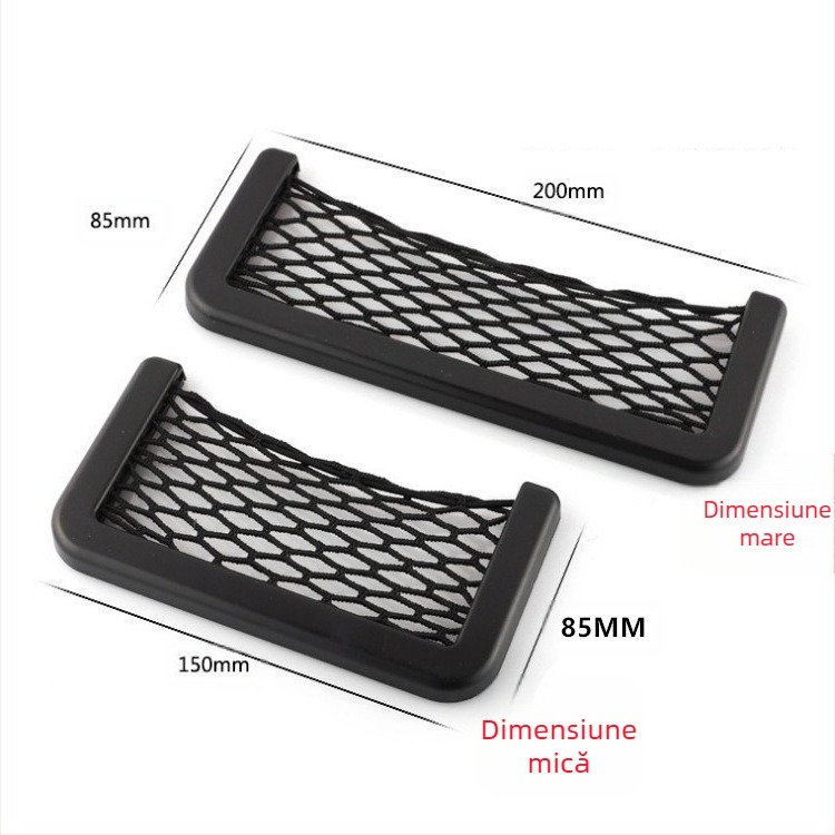 Poșetă de depozitare interioră pentru mașină cu plasă adezivă fixă, design universal elastic, din ABS