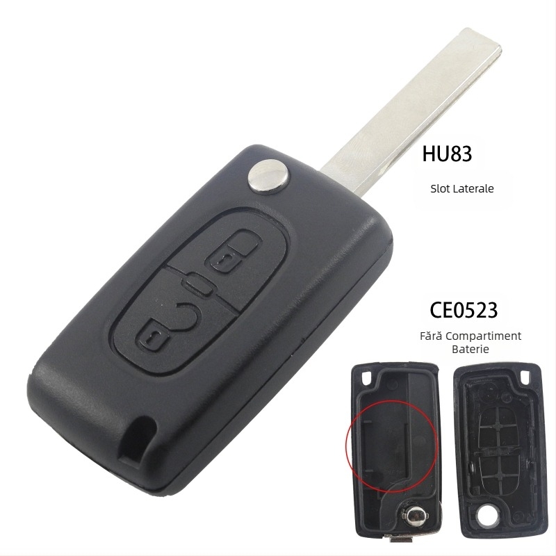 Carcasă cheie cu 2 butoane pentru Peugeot/Citroën – înlocuire; carcasă din plastic tehnic; lamă din cupru; greutate 41 g