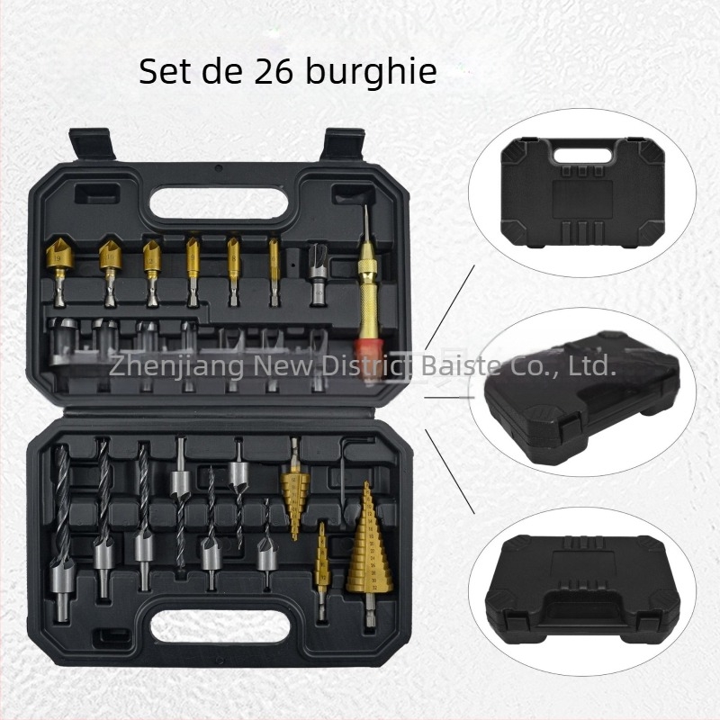 Set de 26 bucăți de burghie pentru lemn, cu burghii pentru cantare, burghiu central și burghii pagoda