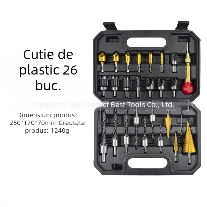 Set de 26 bucăți de burghie pentru lemn, cu burghii pentru cantare, burghiu central și burghii pagoda
