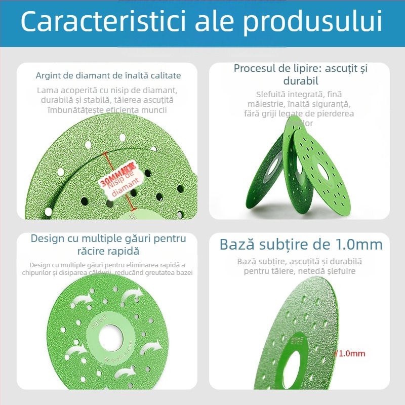 Disc diamant pentru plăci ceramice – tăiere la 45°, tăiere oblică, finisare margine, tampon Nano