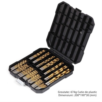Set de 99 bucăți burghie spirale cu acoperire de titan pentru tâmplărie, cu mâner drept