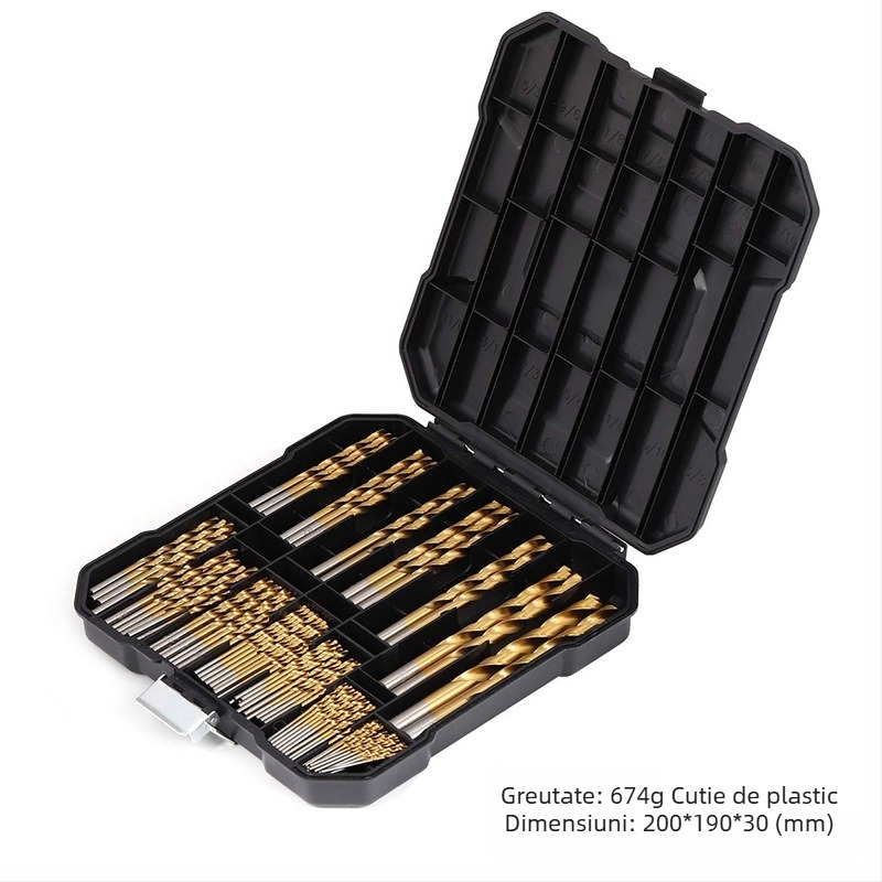 Set de 99 bucăți burghie spirale cu acoperire de titan pentru tâmplărie, cu mâner drept