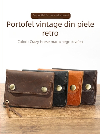 Portofel pentru monede din piele naturală, piele de vițel de prim strat, culoare solidă, unisex, căptușeală poliester