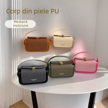 Geantă box pentru femei - retro inspirație, simplitate urbană din PU, formă pătrată orizontală, închidere cu lacăt, căptușeală din poliester, buzunar pentru telefon (vara 2024)