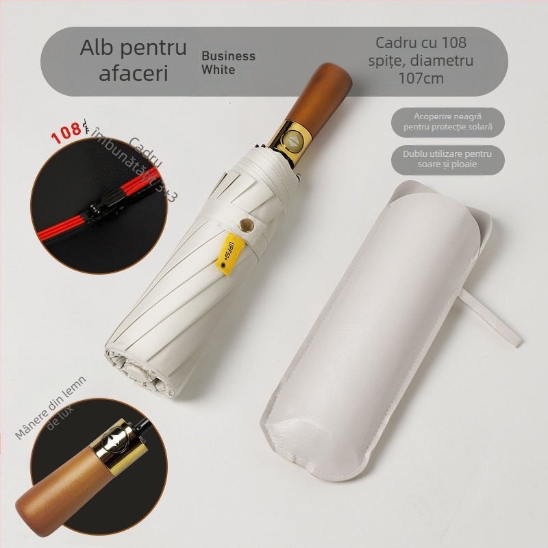 Umbrelă automată cu mâner din lemn, 12 spițe, rezistentă la vânt, protecție UV UPF 40+, imprimare logo disponibil