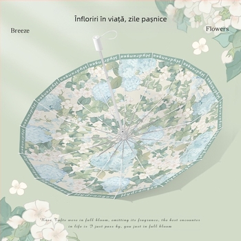 Umbrelă pliantă pentru femei, 16 brațe, pentru soare și ploaie, protecție UV