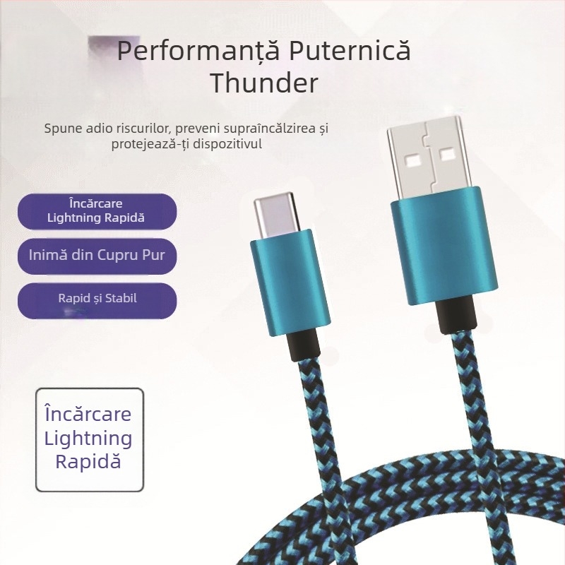 Cablu USB-C pentru încărcare rapidă, cu model șarpe împletit, lungimi 1m/2m/3m, 12W, țesut