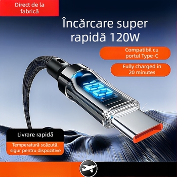 Cablu Type-C cu afișaj digital pentru încărcare rapidă de 60W, împletit