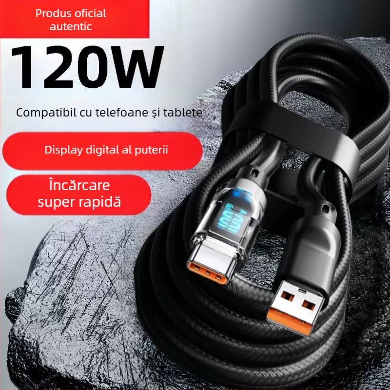 Cablu Type-C cu afișaj digital pentru încărcare rapidă de 60W, împletit