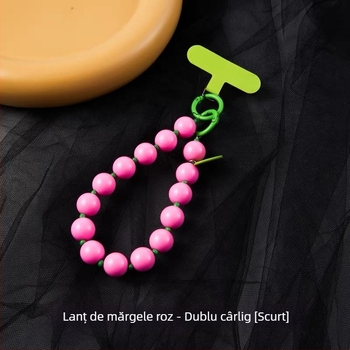 Lanyard pentru telefon, rășină, realizare manuală, șnur PVC, cataramă metalică, stil din mărgele rotunde, pentru femei
