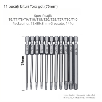 Bozhi set 11 bucăți plum blossom hollow-bit, oțel crom-vanadiu, izolat, fără magneți