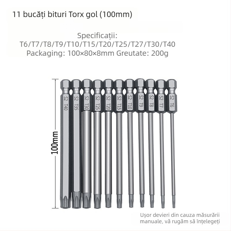 Bozhi set 11 bucăți plum blossom hollow-bit, oțel crom-vanadiu, izolat, fără magneți