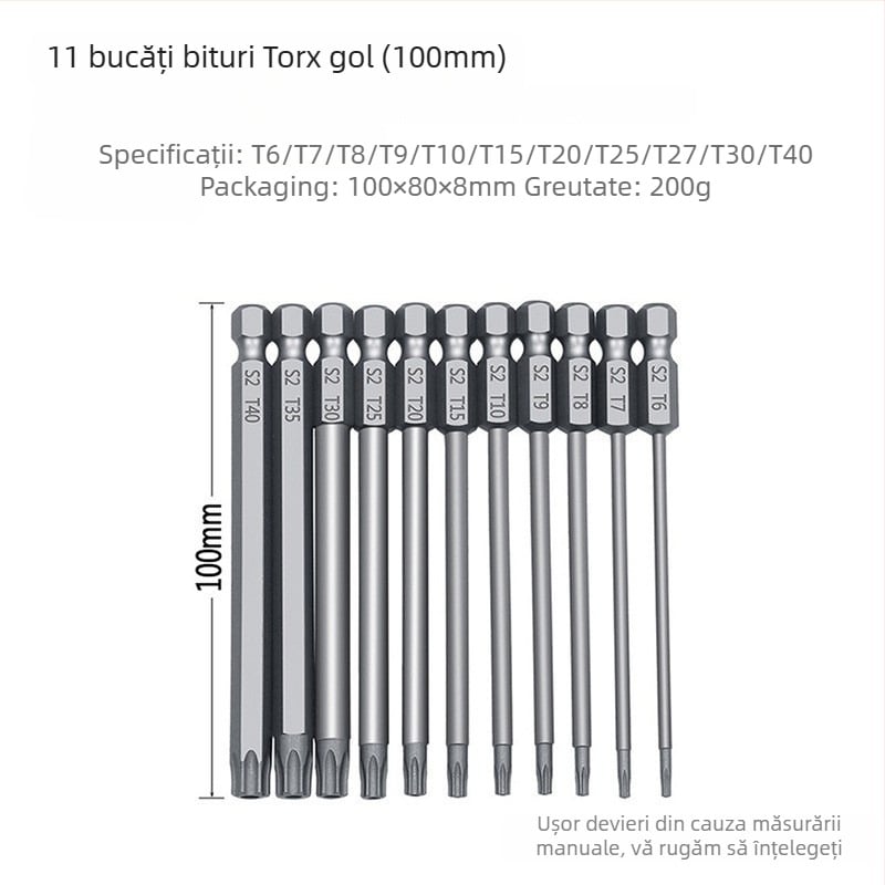 Bozhi set 11 bucăți plum blossom hollow-bit, oțel crom-vanadiu, izolat, fără magneți