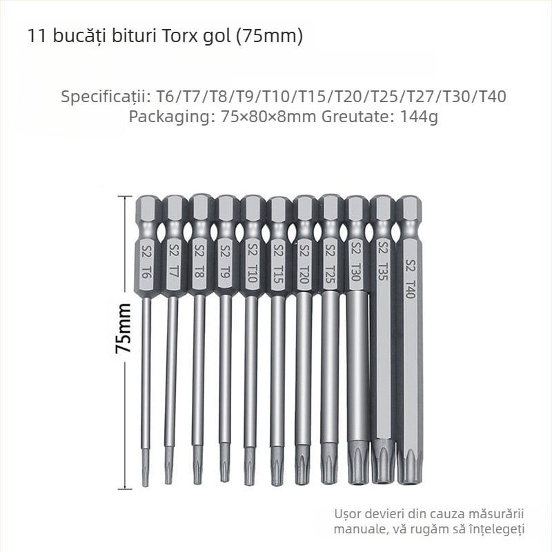Bozhi set 11 bucăți plum blossom hollow-bit, oțel crom-vanadiu, izolat, fără magneți
